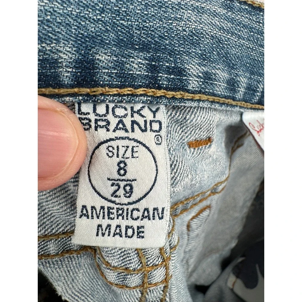 Lucky Brand Mod Madeline Jean Women 8 Blue Distressed JNCO Hatchetman Patch Y2K